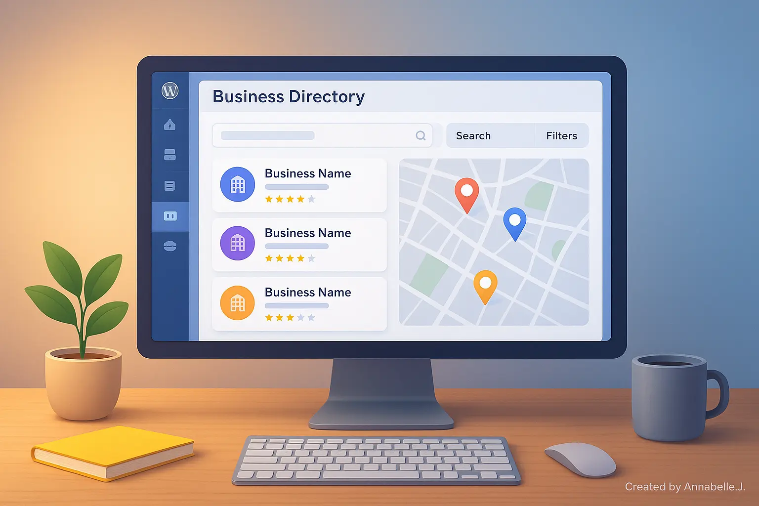 Modern business directory website dashboard with listings and maps