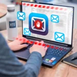 Illustration of email marketing growth in 2025, featuring laptop with newsletter popups, subscriber growth icons, and digital marketing elements.