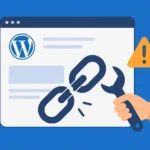 Illustration of a WordPress website with a chain link icon being repaired, symbolizing fixing broken links quickly for better SEO and user experience.