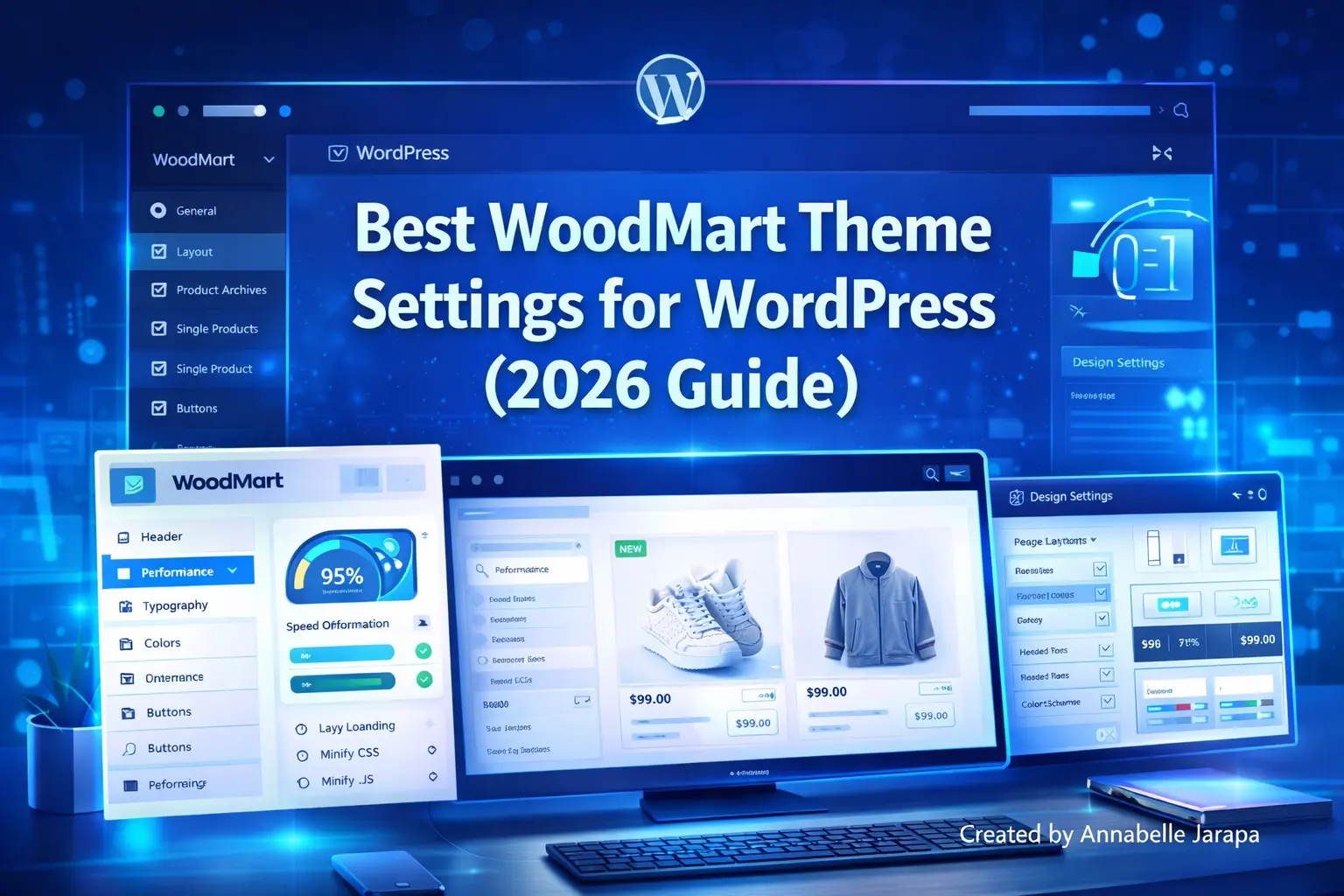 WoodMart theme settings dashboard in WordPress with WooCommerce customization and performance optimization options for 2026