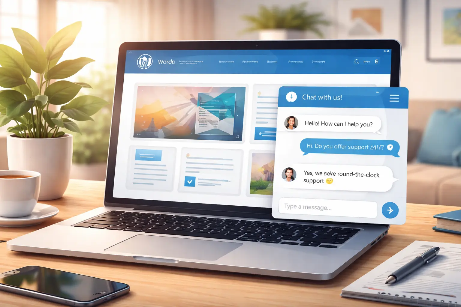 WordPress live chat integration showing real-time customer engagement on a website