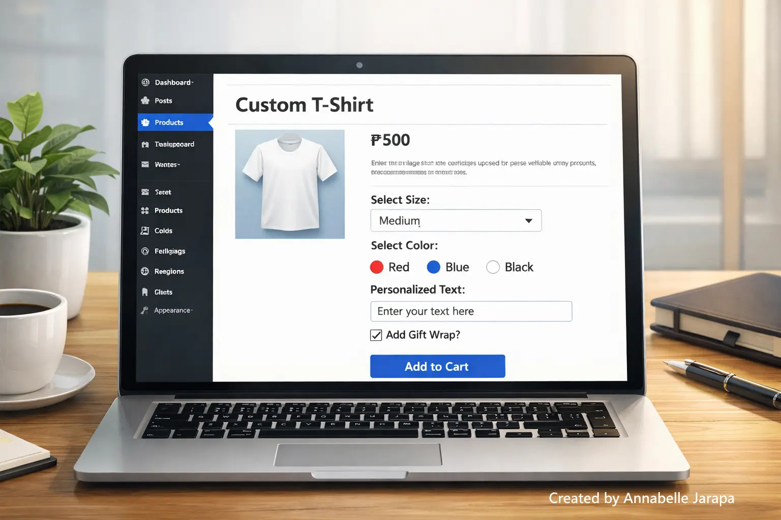 WooCommerce product page with extra product options added for free