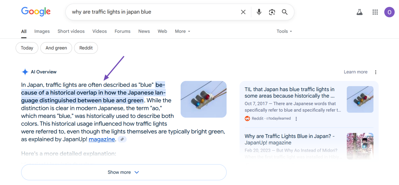 Rank Math’s Llms.txt Feature 2025: What It Is And Why It Matters For Ai Discovery 1 Sample of AI generated results on search results pages
