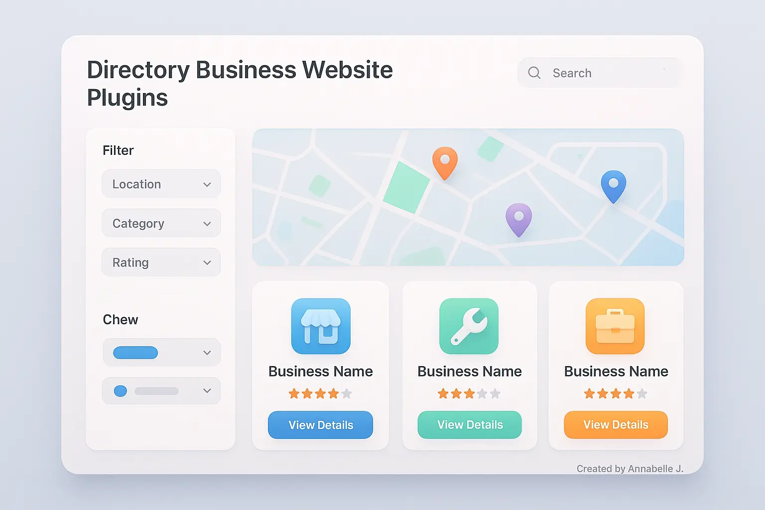 Modern 2025 directory business plugins interface with listing panels and map tools.