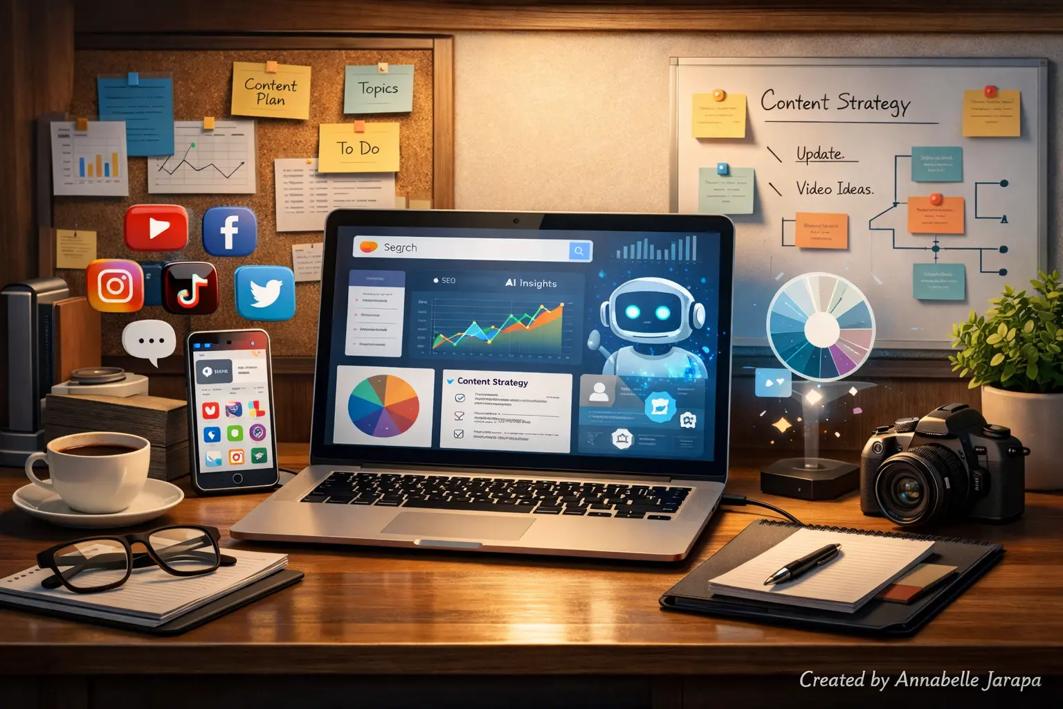 Blogger preparing for 2026 search and social media changes with analytics and content strategy