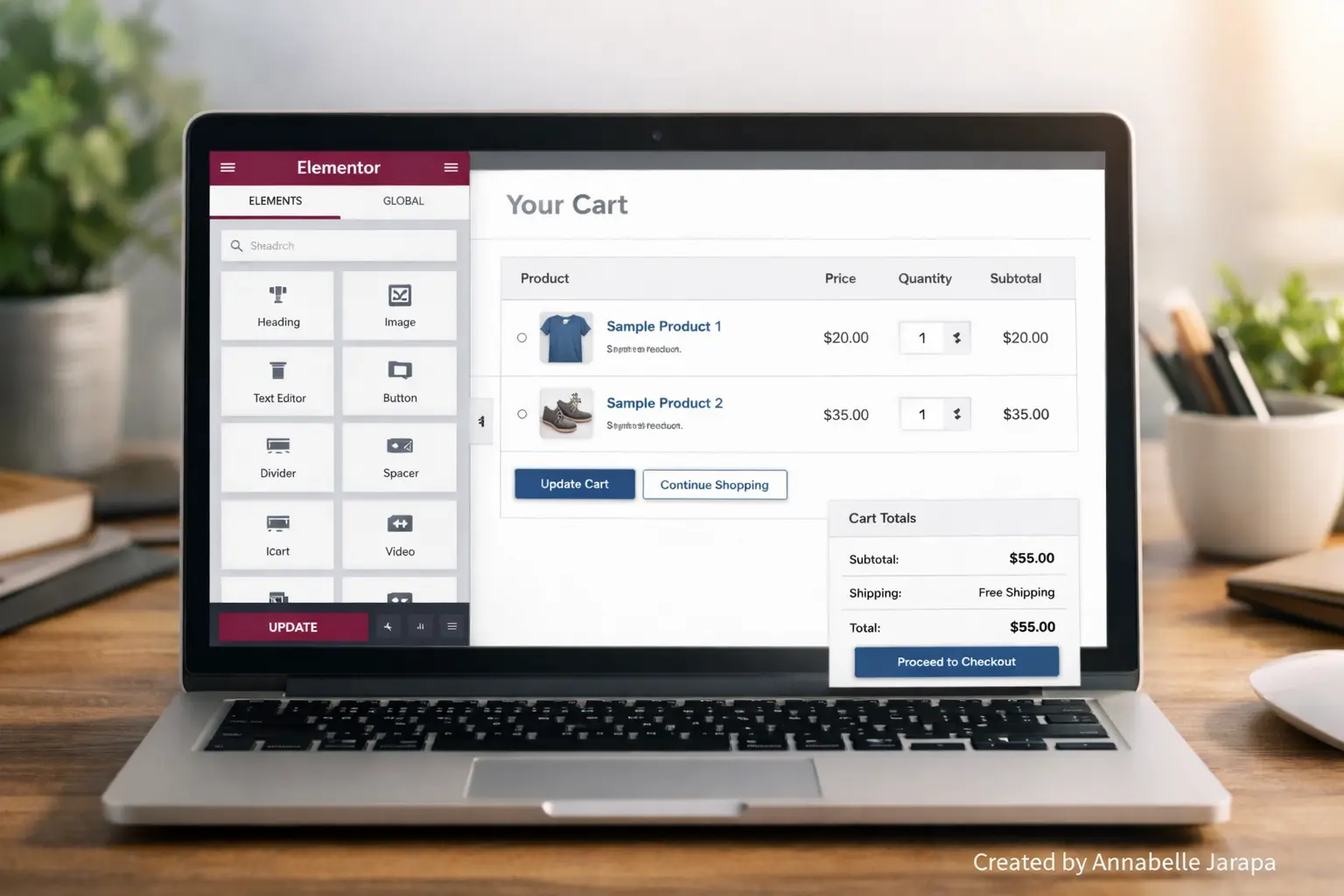 Customizing a WooCommerce cart page using Elementor Free on WordPress