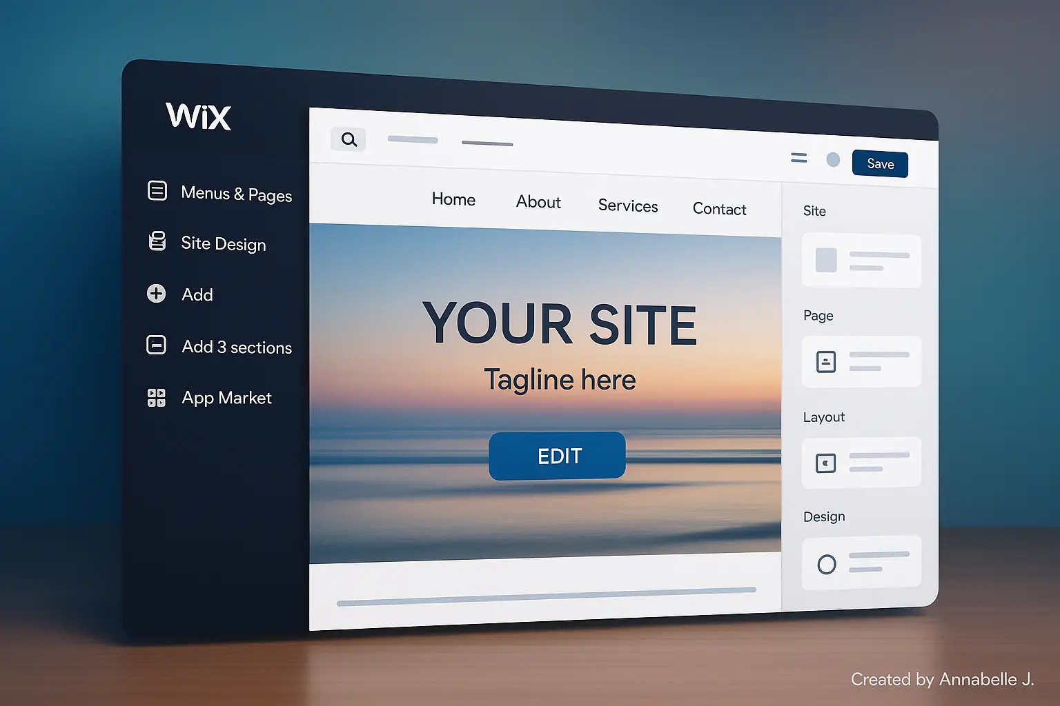 Modern Wix website builder dashboard interface in 2025, shown in a clean and realistic HD design.