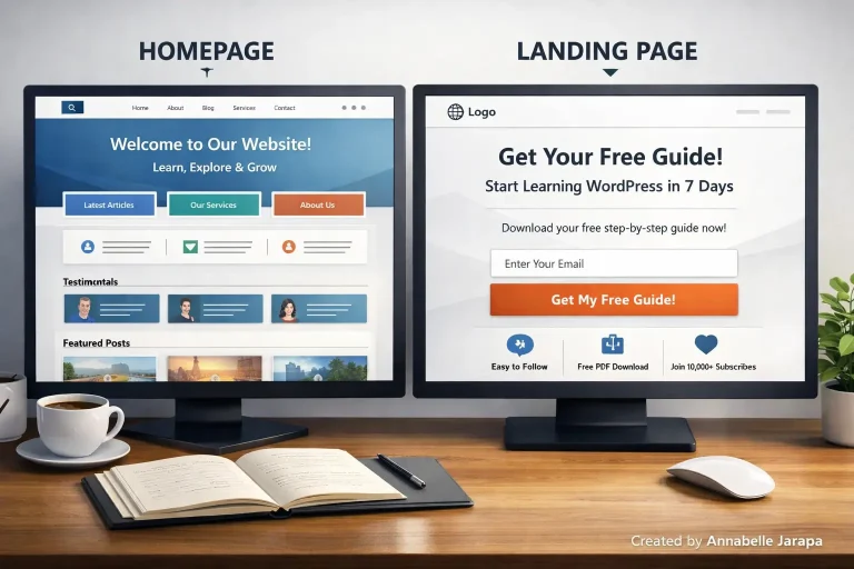 Homepage vs landing page comparison for beginners in 2026