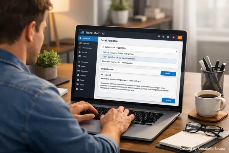 Creating catchy emails using Rank Math AI on WordPress dashboard