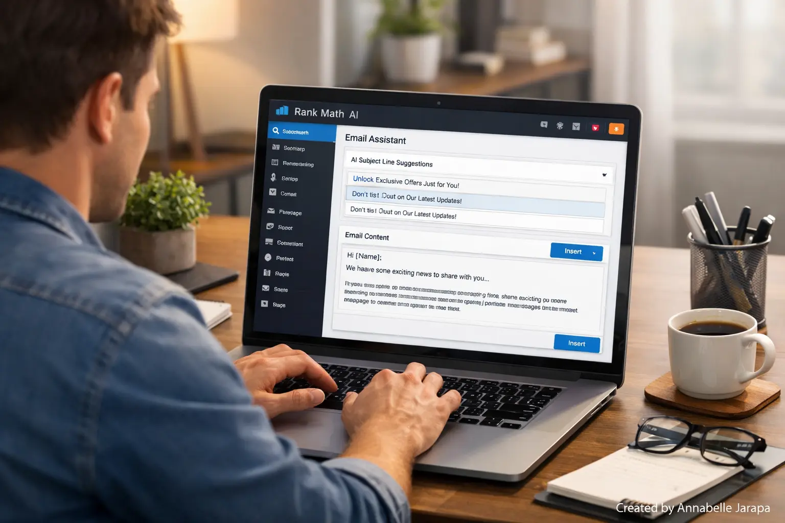 Creating catchy emails using Rank Math AI on WordPress dashboard