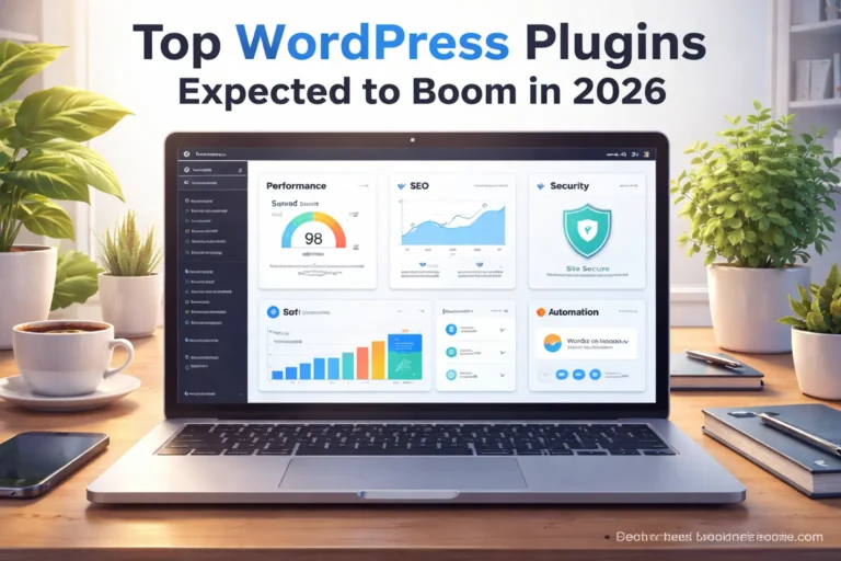 Top WordPress plugins expected to boom in 2026 shown on a modern WordPress dashboard