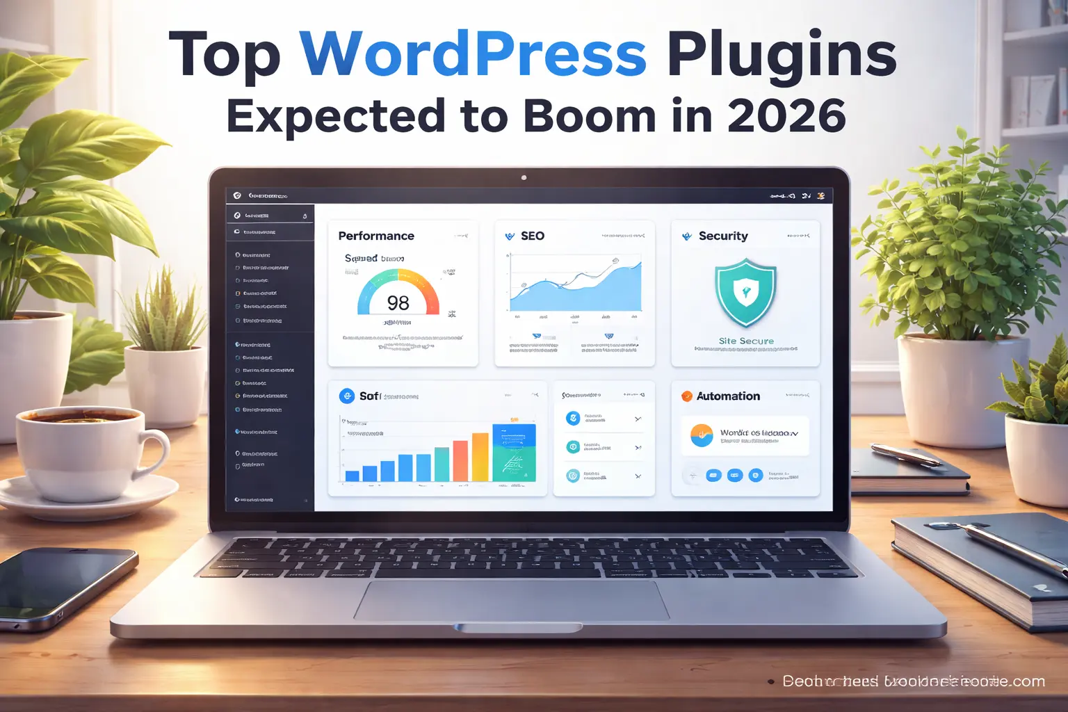 Top WordPress plugins expected to boom in 2026 shown on a modern WordPress dashboard