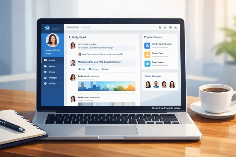 WordPress community platform created with BuddyPress showing profiles and activity feed