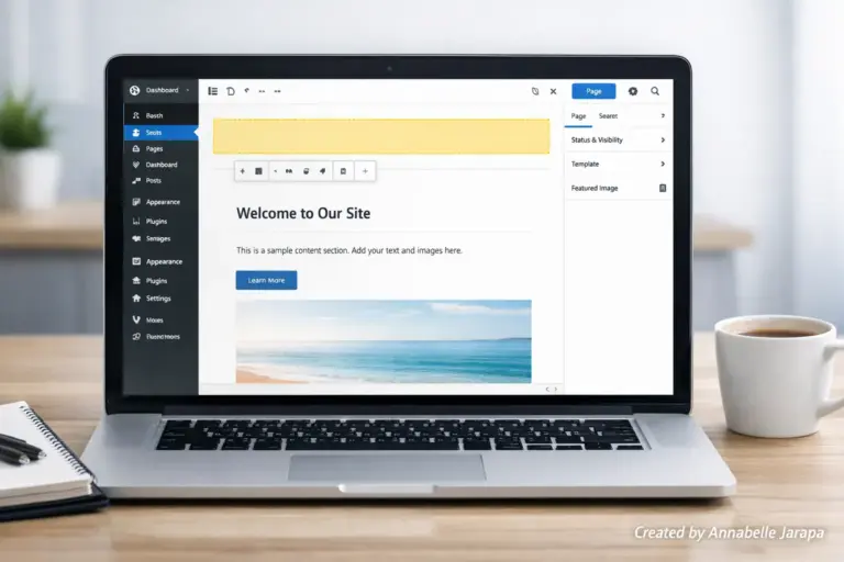WordPress dashboard showing how to hide page title from a webpage layout.